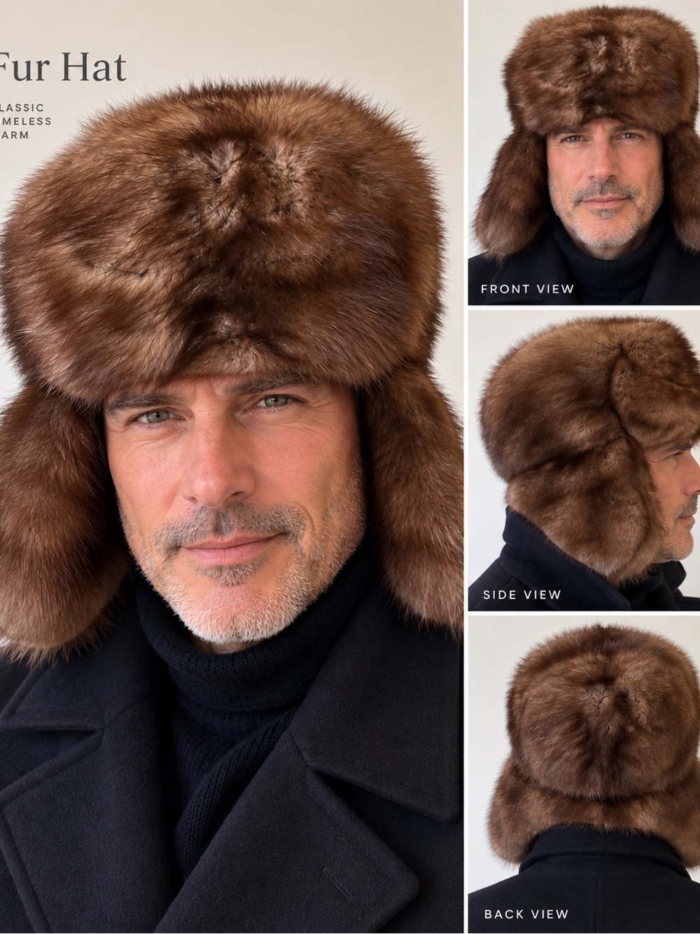 Men's Brown Fur Trapper Hat - Luxury Cold-Weather Headwear